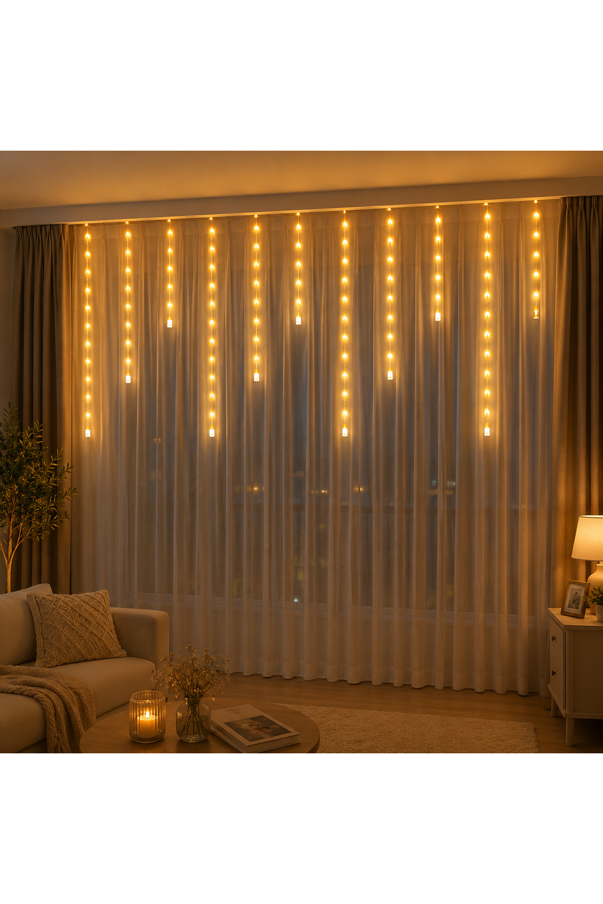 ASA Yılbaşı Süsü 2 Metre 100-80-60 cm Sarkıtlı Dış Mekân Saçak Perde LED