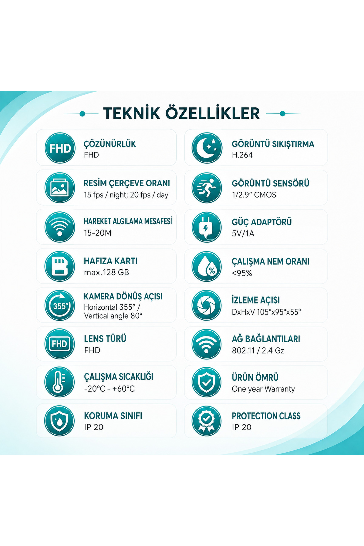 CATA CT-4050 1080P Full HD Wi-Fi Akıllı IP Kamera 360° Gece Görüşlü Hareket Takipli