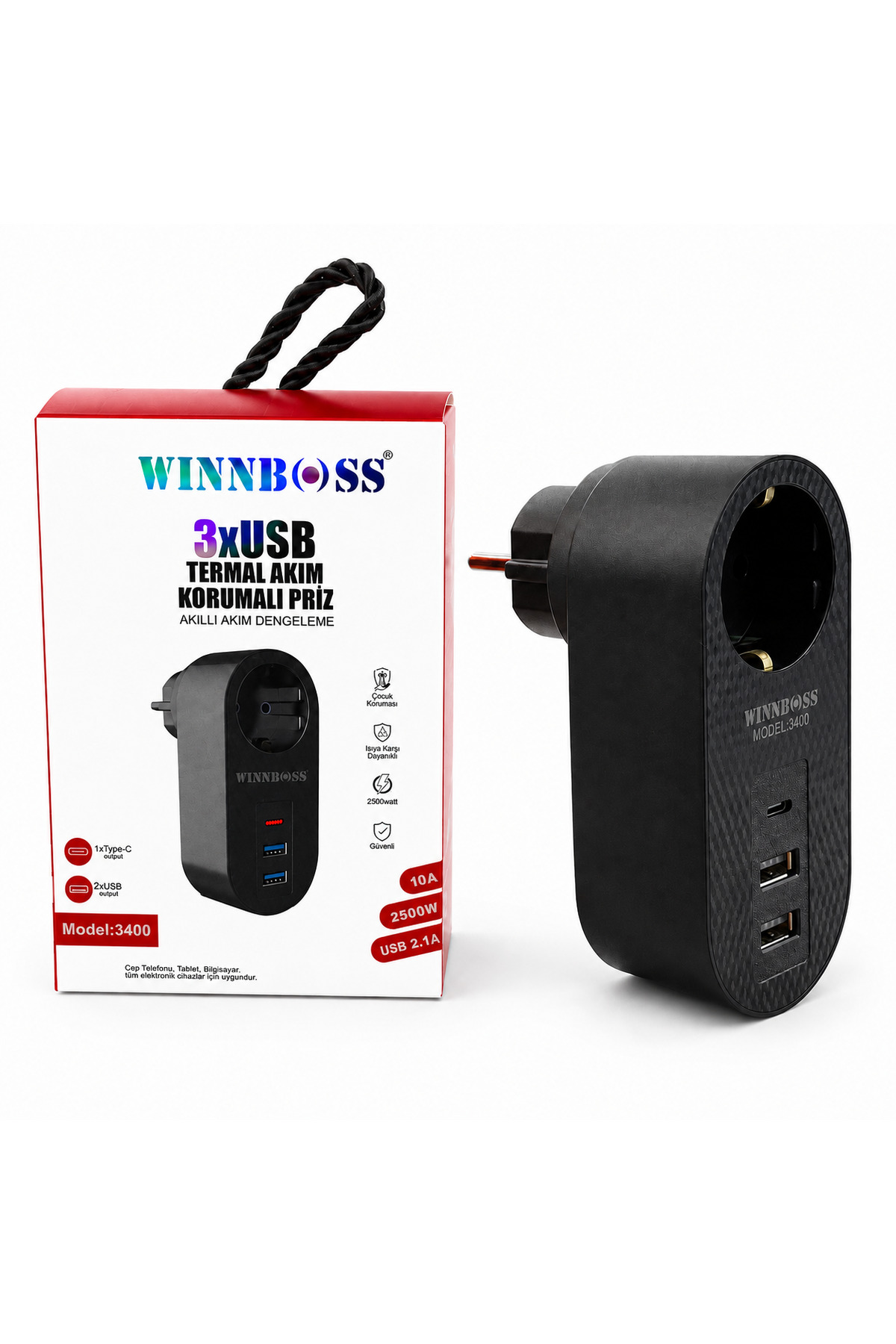 Winnboss Termal Akım Korumalı Priz – USB ve Type-C Çıkış Seçenekli