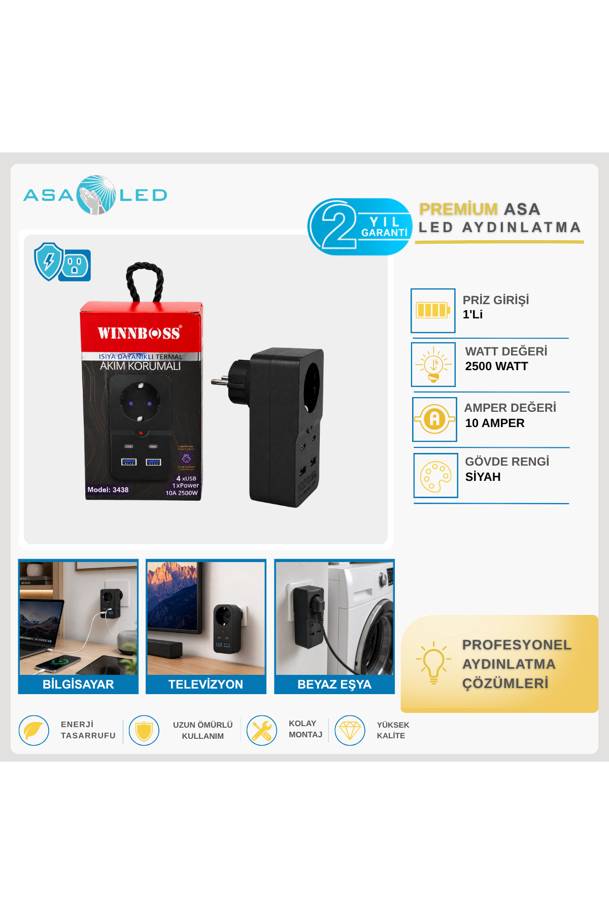 Winnboss Termal Akım Korumalı Priz – USB ve Type-C Çıkış Seçenekli
