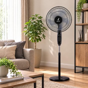 Vanti 16 İnç 60W Ayaklı Vantilatör 5 Pervaneli 3 Kademeli 90° Salınımlı Zaman Ayarlı Siyah
