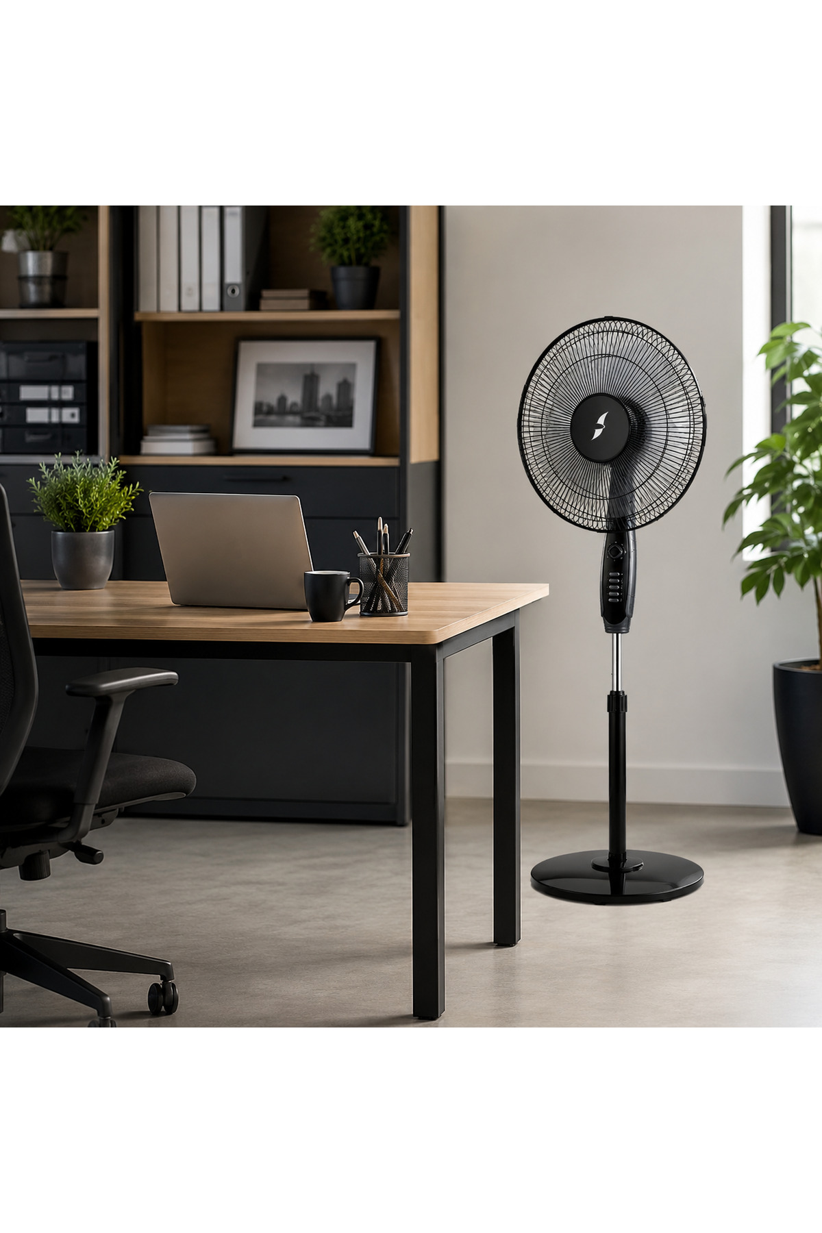 Vanti 16 İnç 60W Ayaklı Vantilatör 5 Pervaneli 3 Kademeli 90° Salınımlı Zaman Ayarlı Siyah
