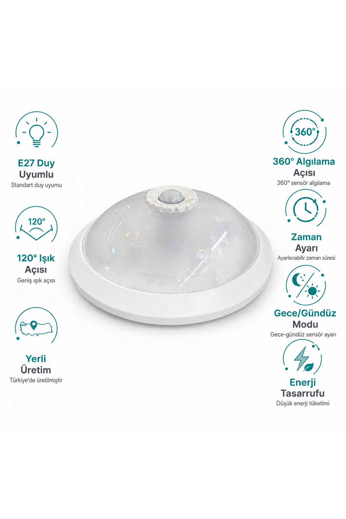 360° Sensörlü E27 Duylu Tavan Armatürü Zaman Ayarlı Gece Gündüz Modlu