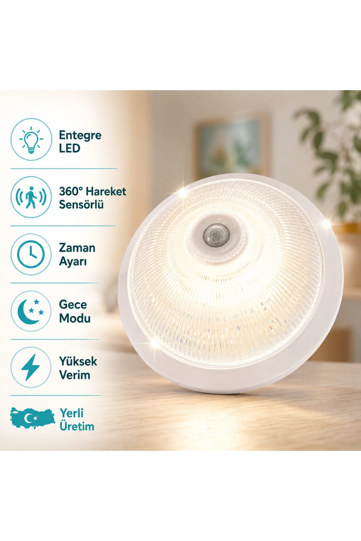 Seldur 360° Sensörlü LED Tavan Armatürü 6500K – Pilli Acil Kitli / Elektrikli