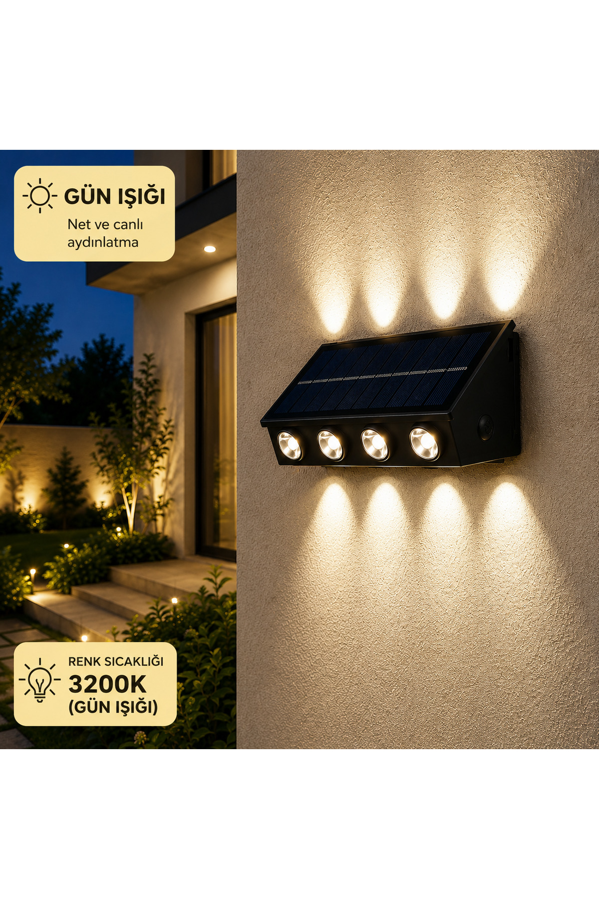 CATA CT-8010 Kos 20W Solar LED Duvar Apliği – IP65 Dış Mekân