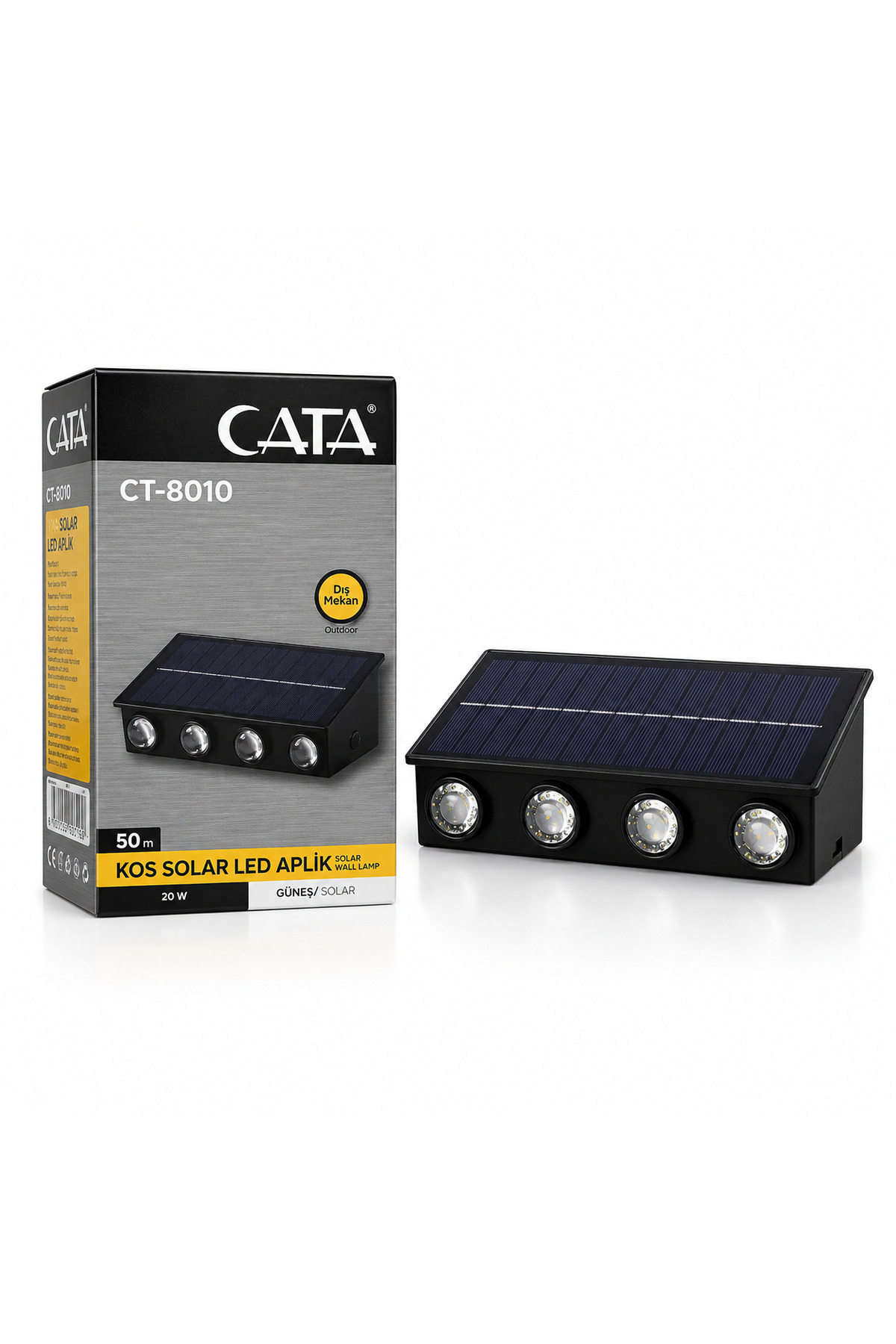 CATA CT-8010 Kos 20W Solar LED Duvar Apliği – IP65 Dış Mekân