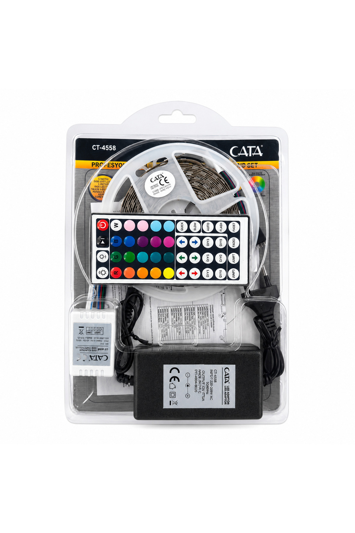CATA 5 Metre RGB Şerit LED Seti Kumandalı Adaptörlü 16 Renk 4 Animasyon Modlu