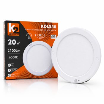 K2 20W Hareket Sensörlü Sıva Üstü Yuvarlak LED Panel 22 cm - 3000K Gün Işığı