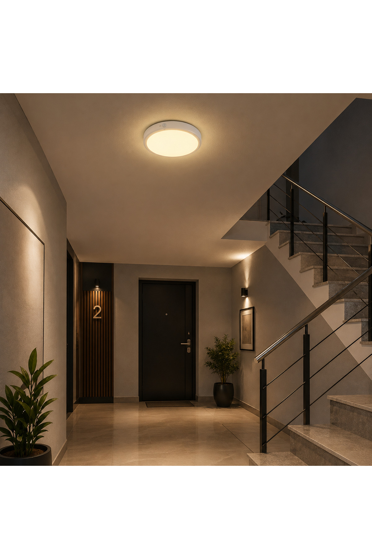 K2 20W Hareket Sensörlü Sıva Üstü Yuvarlak LED Panel 22 cm - 3000K Gün Işığı