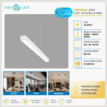 ASA Lineer LED Sarkıt Avize 100/120 cm – Siyah/Beyaz, 3000K/4000K/6500K