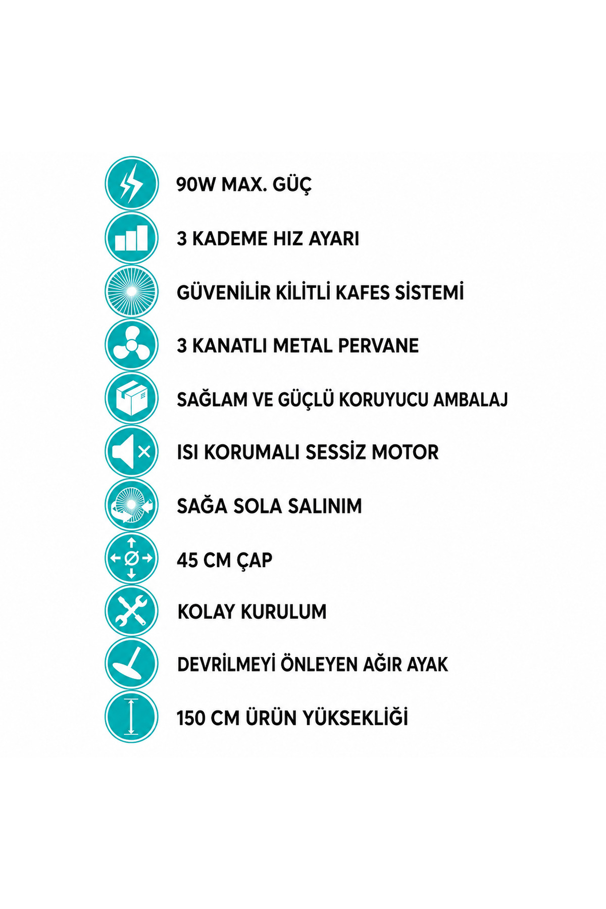 Marsstar 3’ü1 Arada Vantilatör 18 İnç 90W – Ayaklı, Masa ve Duvar Tipi, 3 Kademeli Metal Pervaneli
