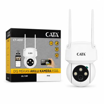 CATA CT-4051 2K 3MP Dış Mekân Wi-Fi Akıllı IP Güvenlik Kamera IP66 Gece Görüşlü Hareket Takipli