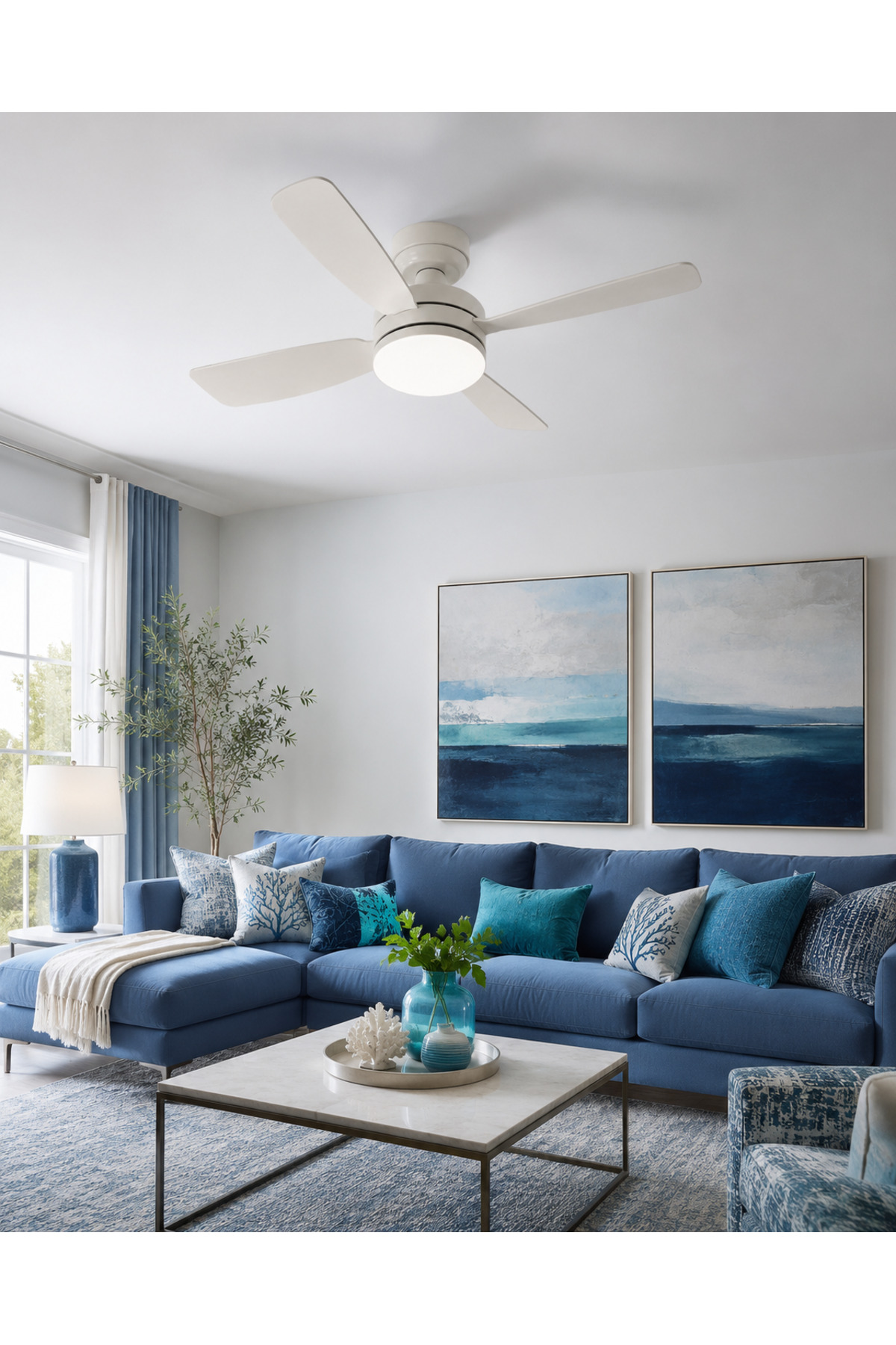 CT-1155 Karayel Duylu Fan Tavan Vantilatörü LED Ampul Kumandalı 3 Renk Dimmerli 4 Kanatlı 82W E27
