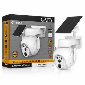 CATA CT-4052 Solar Güneş Panelli Dış Mekân Kamera Wi-Fi Akıllı Gece Görüşlü Sirenli IP65 9000 mAh