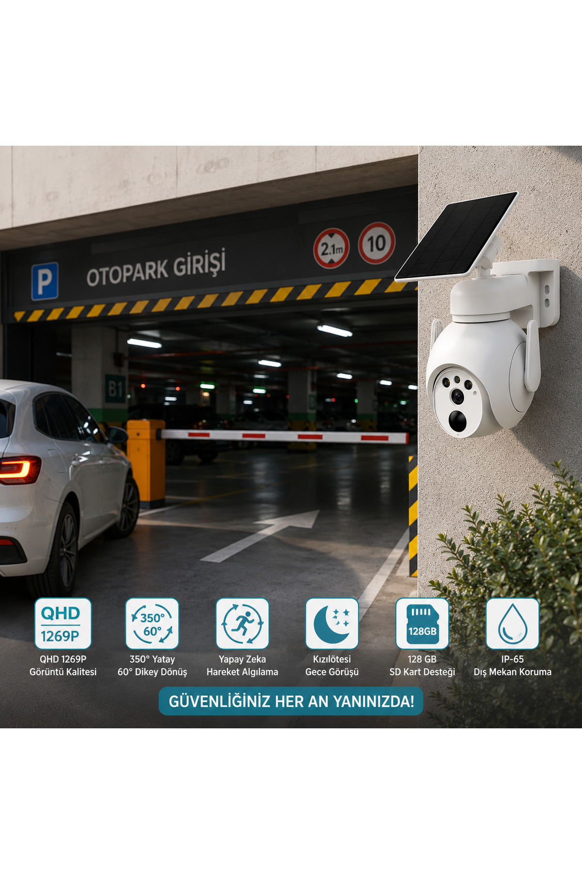 CATA CT-4052 Solar Güneş Panelli Dış Mekân Kamera Wi-Fi Akıllı Gece Görüşlü Sirenli IP65 9000 mAh