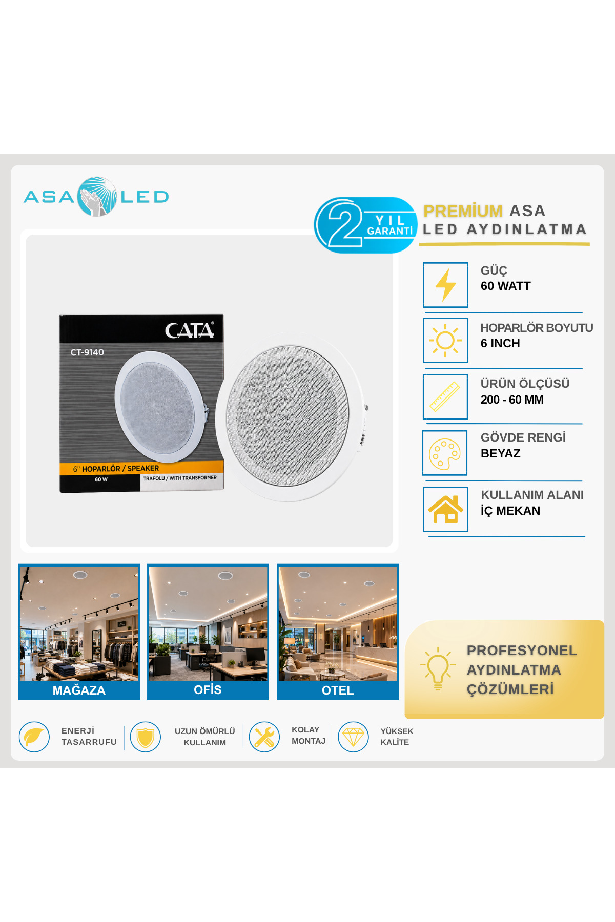 CATA CT-9140 6 İnç 60W Trafolu Sıva Altı Tavan Hoparlörü