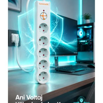 Powersurge 5’li Akım Korumalı Priz 1,5 Metre – 1050 Joule, 8000A, Çocuk Korumalı