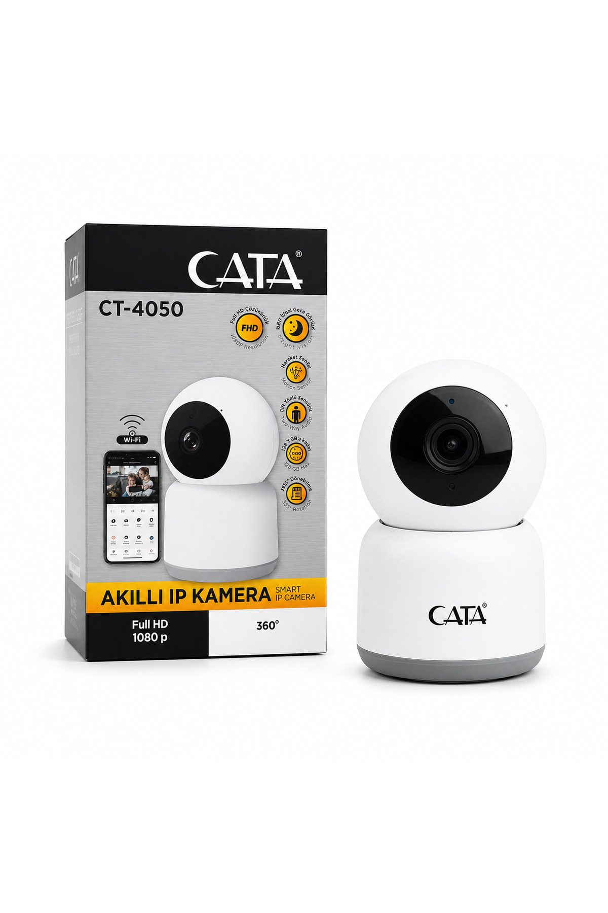 CATA CT-4050 1080P Full HD Wi-Fi Akıllı IP Kamera 360° Gece Görüşlü Hareket Takipli